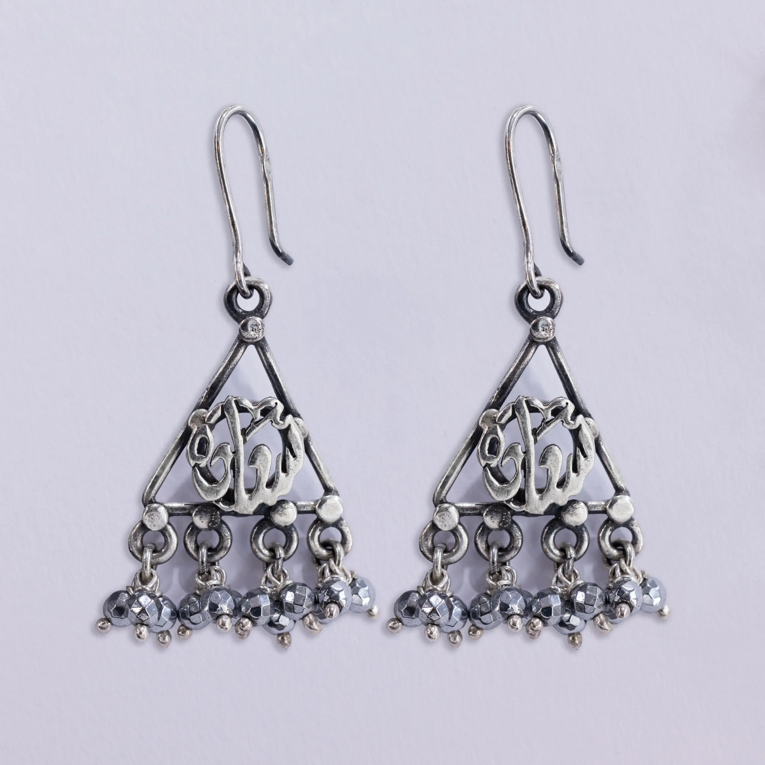 Sterling silver triangle earring with hematite stone