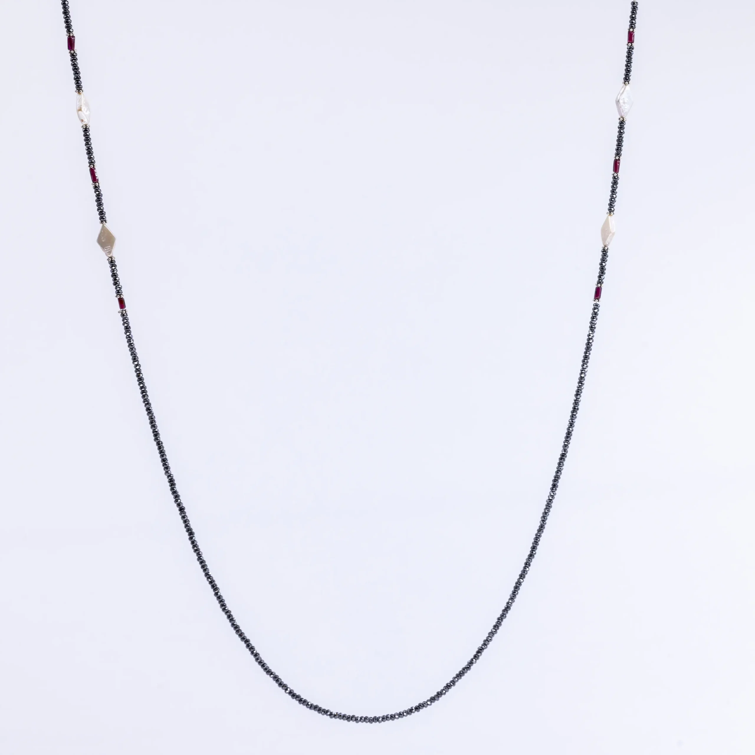Hematite , garnte & peral eyeglass chain