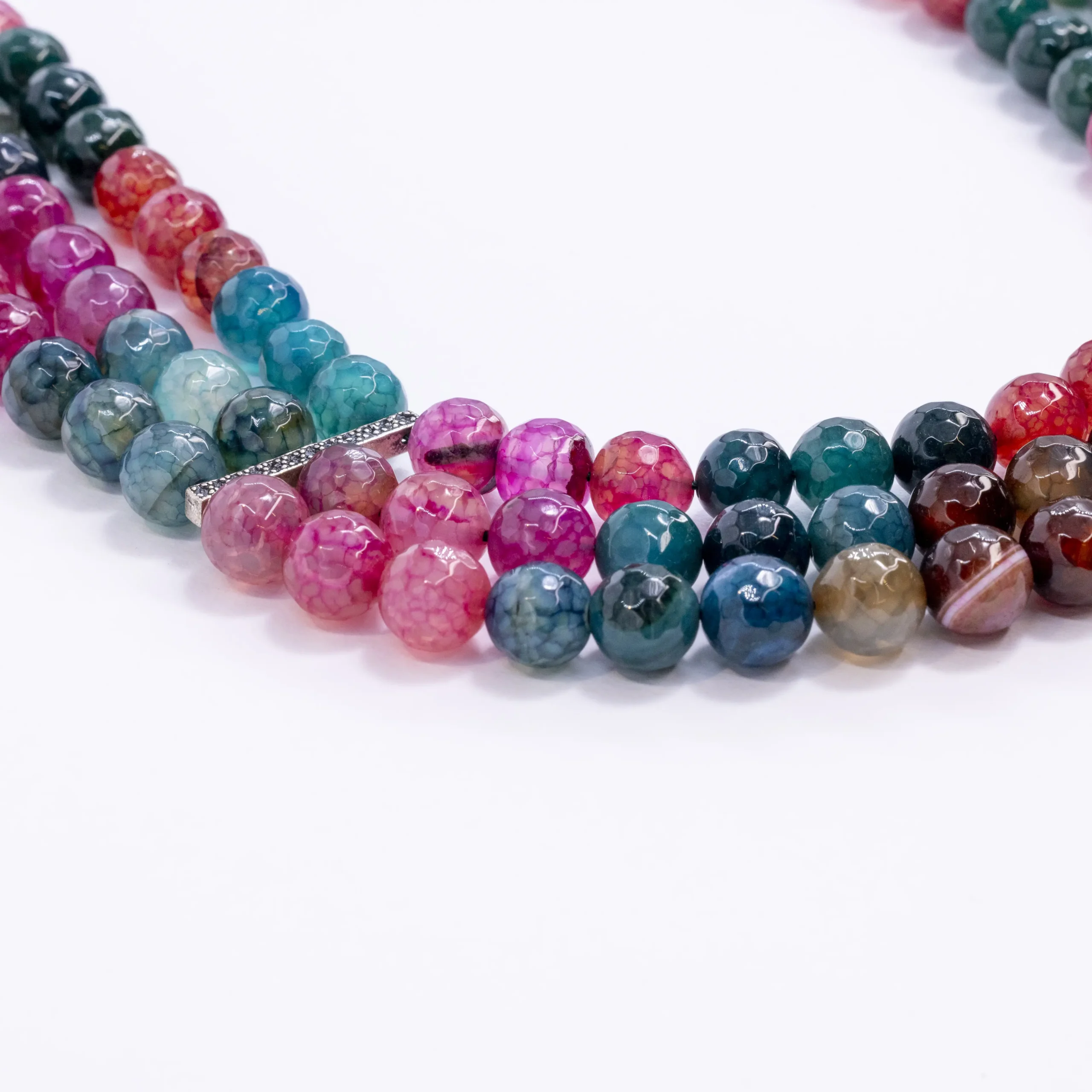 Triple -layer Agate Necklace with silver spacers - Image 3