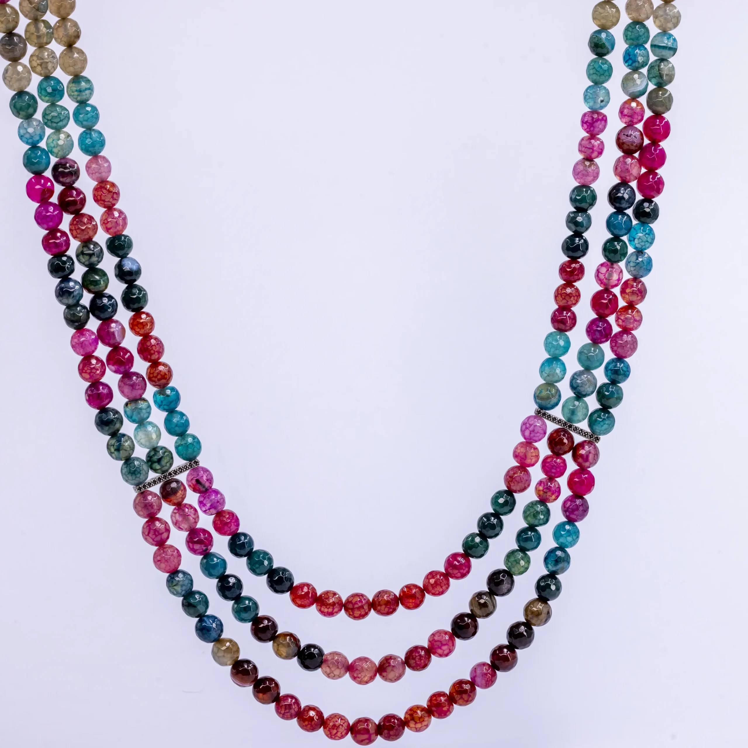 Triple -layer Agate Necklace with silver spacers