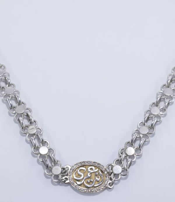 عقد فضه بدلايه مطليه ذهب مطعمة بفصوص الزركون <br>