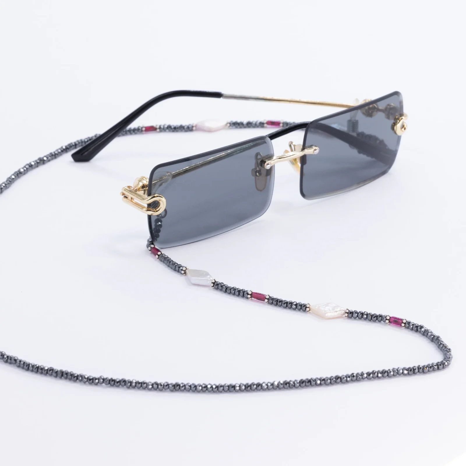 Black Stone and Hematite Eyeglass Chain