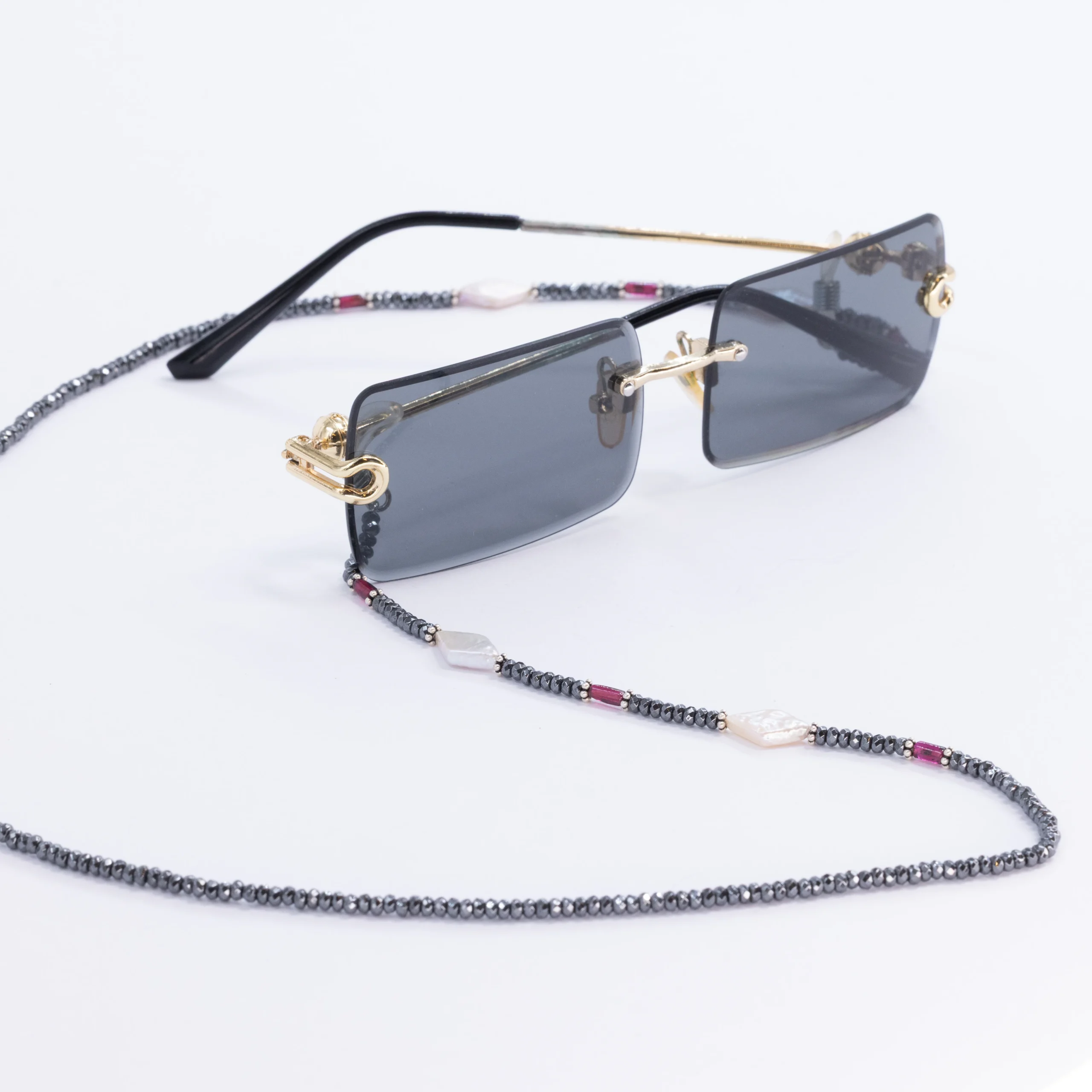 Black Stone and Hematite Eyeglass Chain
