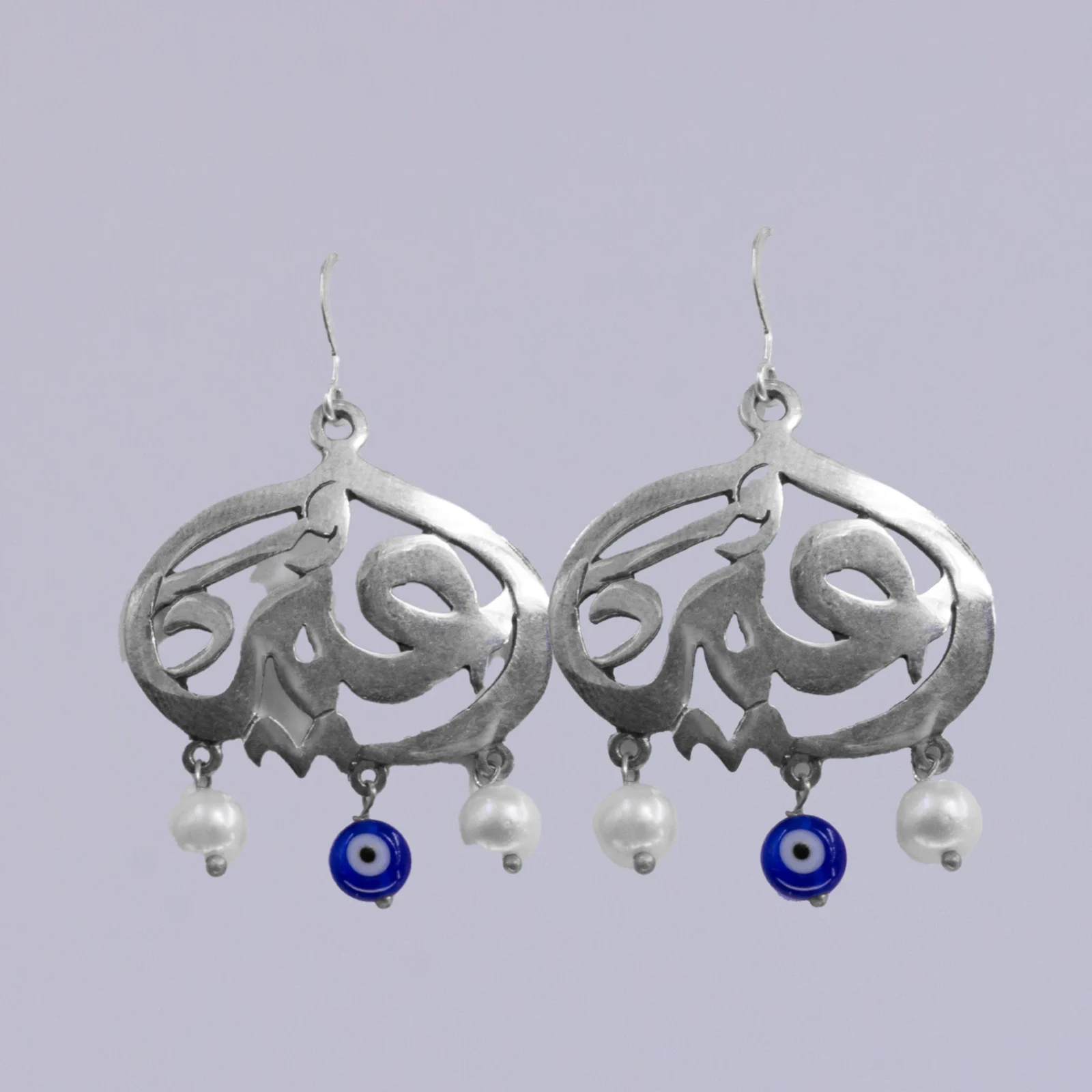 925 Silver Personalized Earrings with Pearls and Eye Design