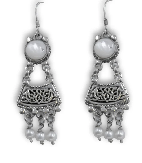 حلق فضه عربى عيار 925 من حجر الصدف واللولى الطبيعي