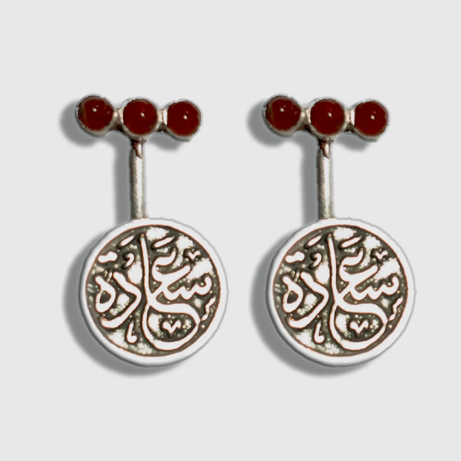 Silver Earrings with Agate Stone – “سعاده” Engraving