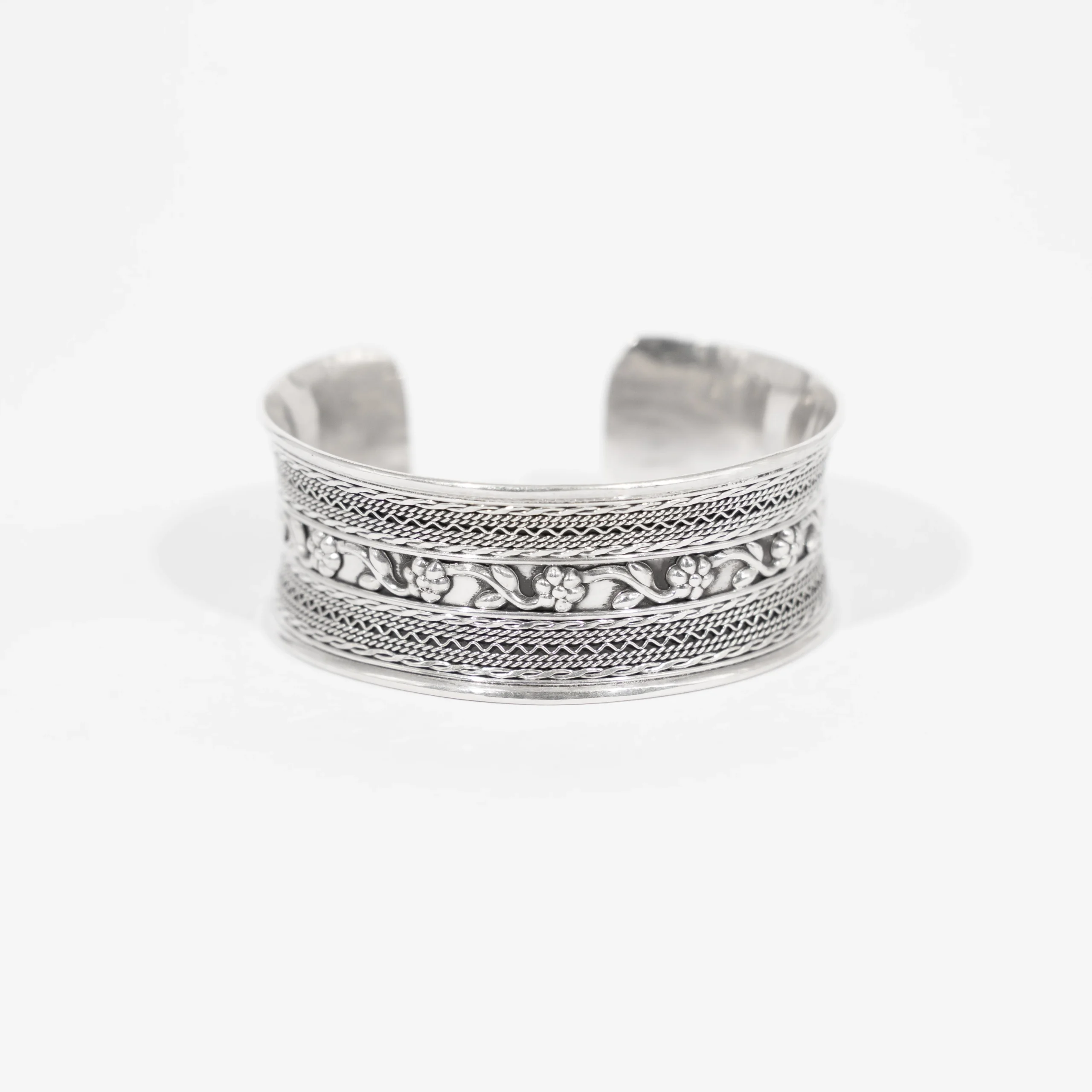 925 Silver Floral-Engraved Bangle– Adjustable Size - Image 2