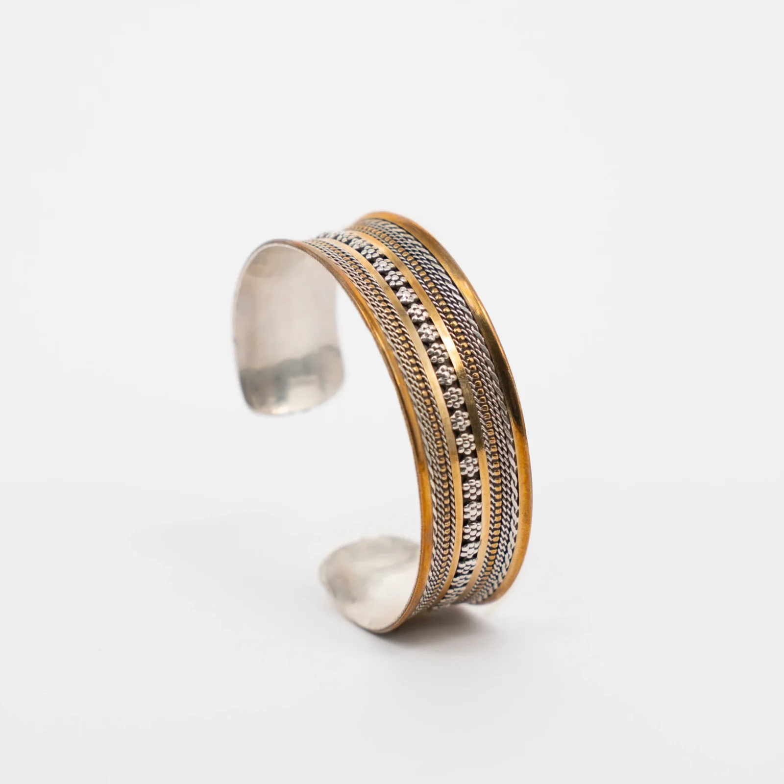 Silver & Gold-Plated Bangle Bracelet – Adjustable Size