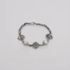 Silver Bracelet with White Mother of Pearl  “ستر و سعاده و رزق” Charms