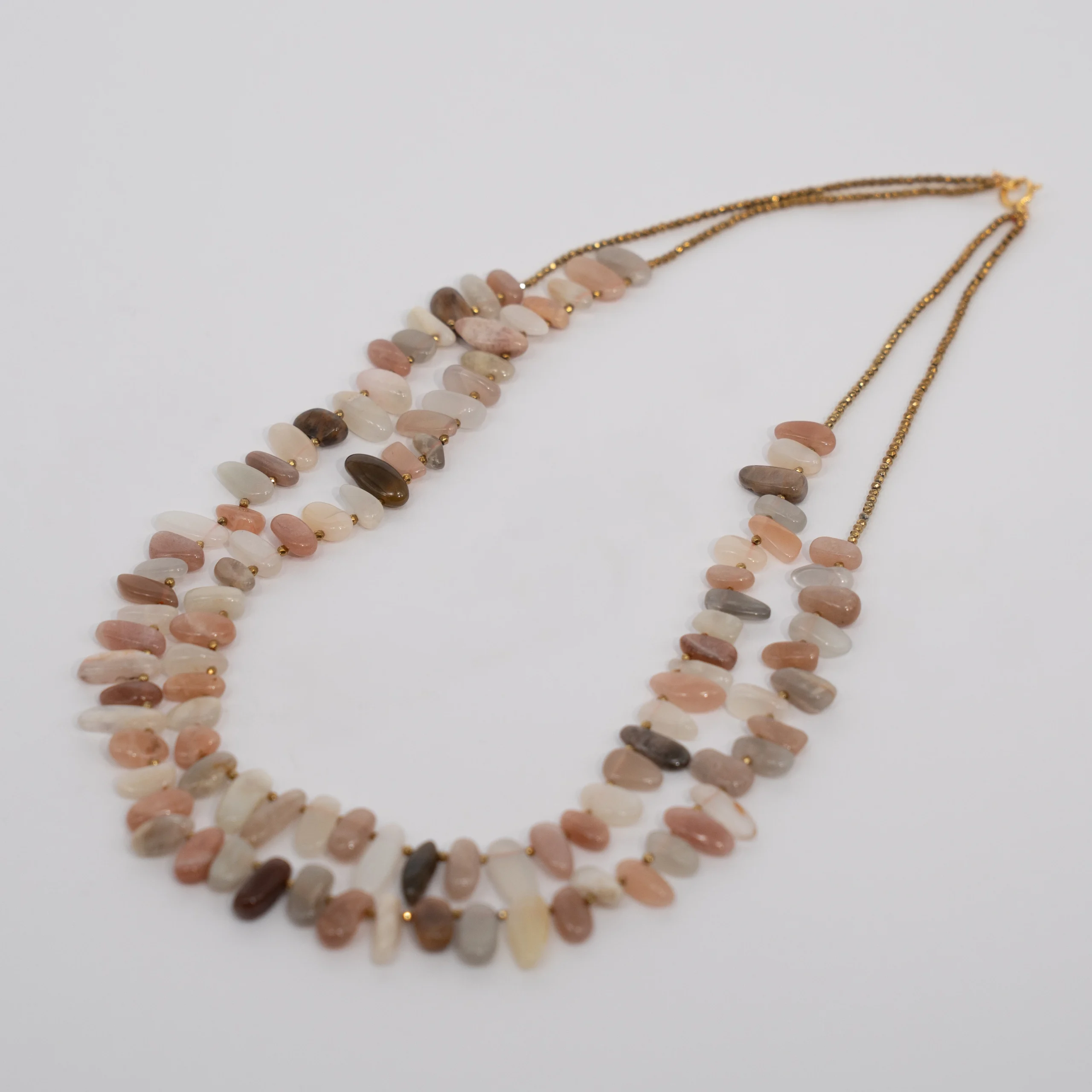 Moonstone Necklace with Gold Hematite, Two Branches - Image 3