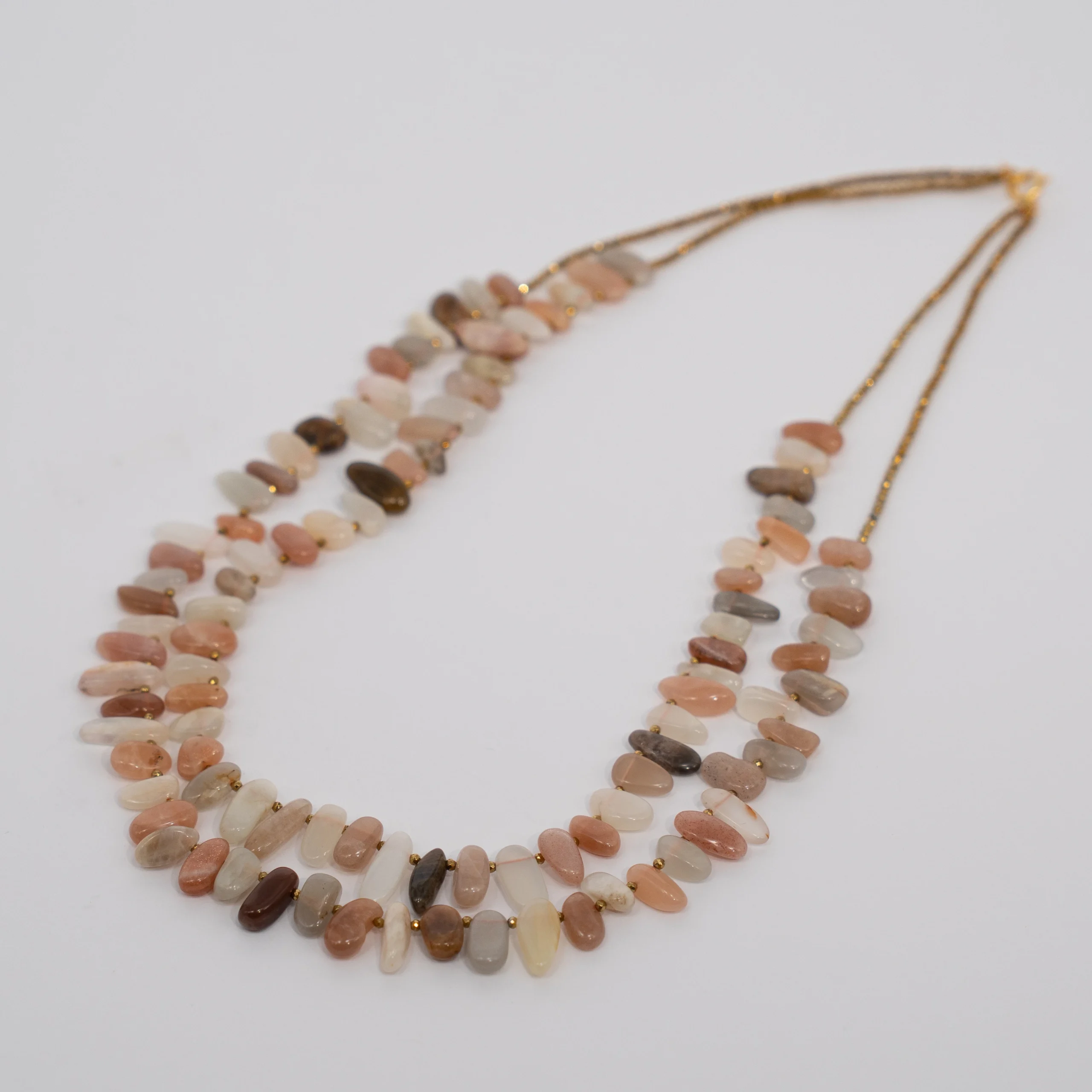 Moonstone Necklace with Gold Hematite, Two Branches