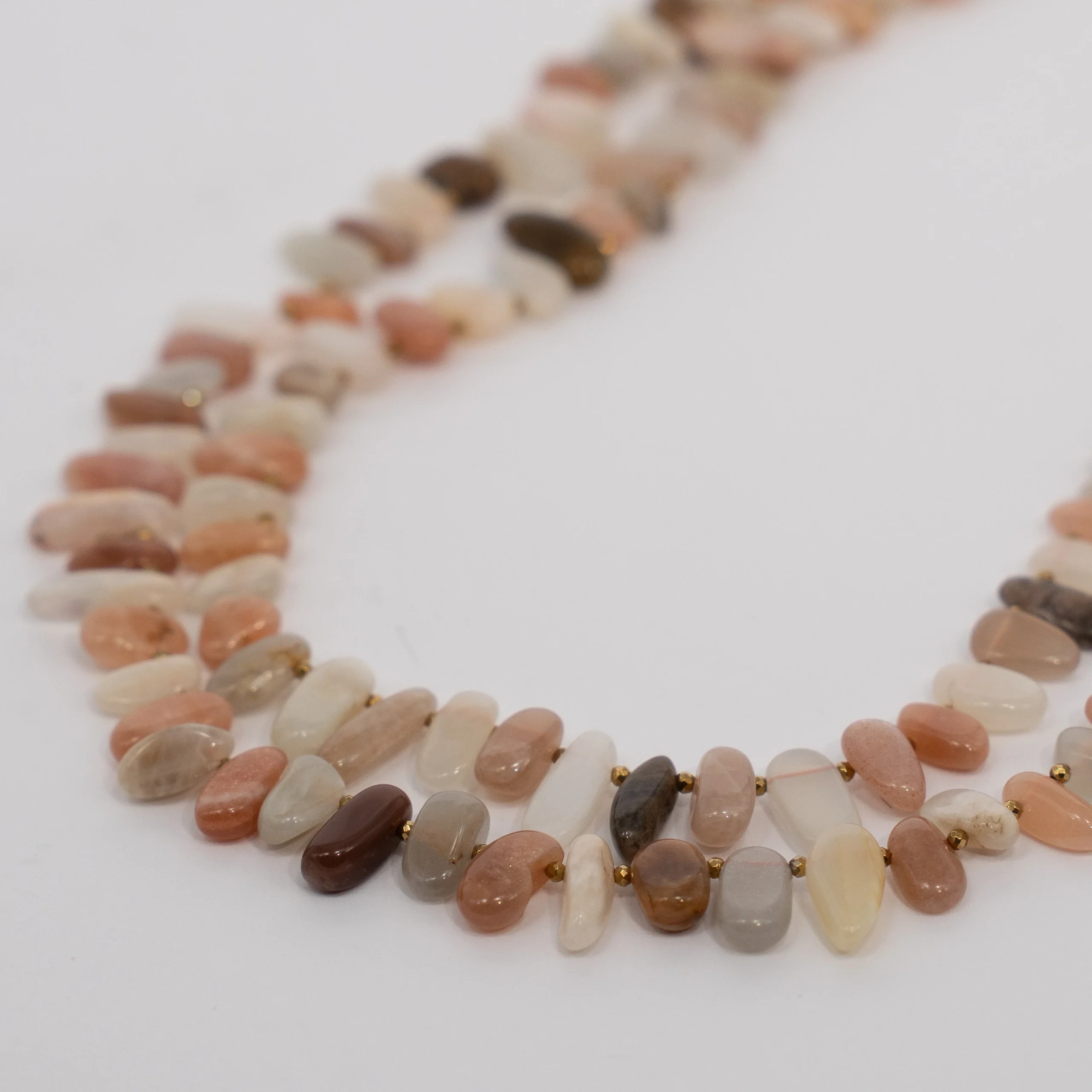 Moonstone Necklace with Gold Hematite, Two Branches - Image 4