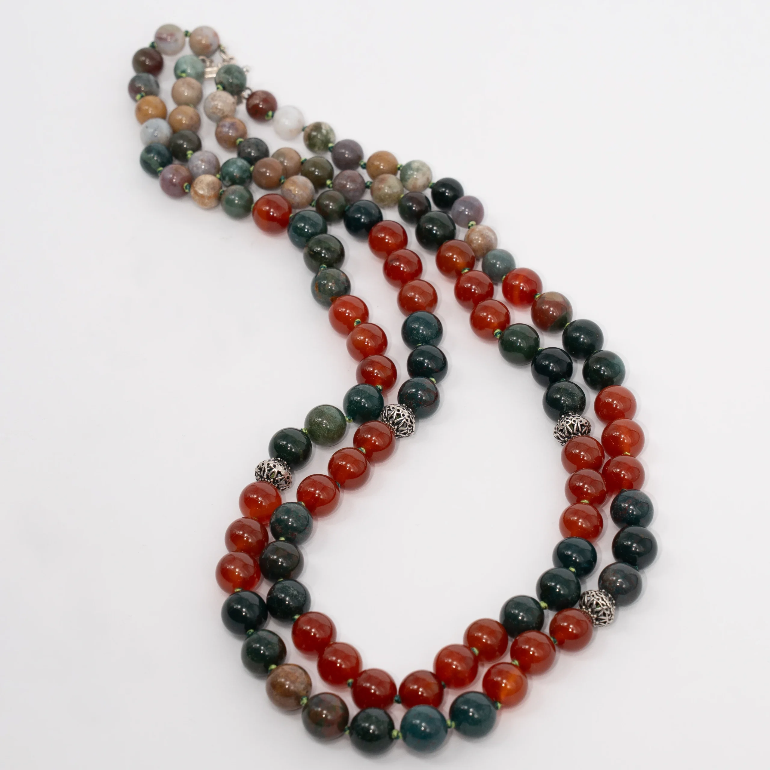 Agate necklace with Two Branches and 925 Silver Spacers