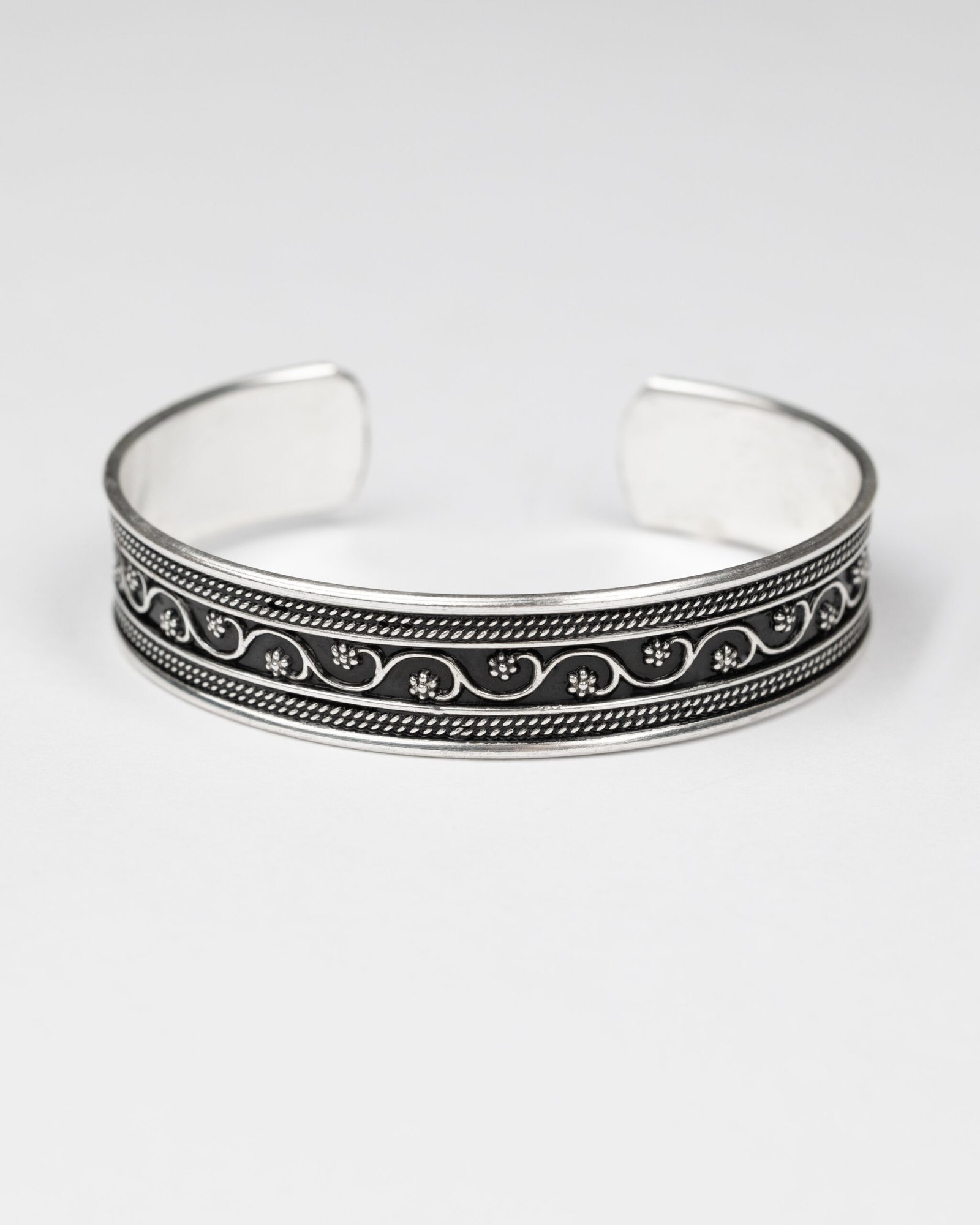 925 Silver Floral-Engraved Bangle– Adjustable Size - Image 2