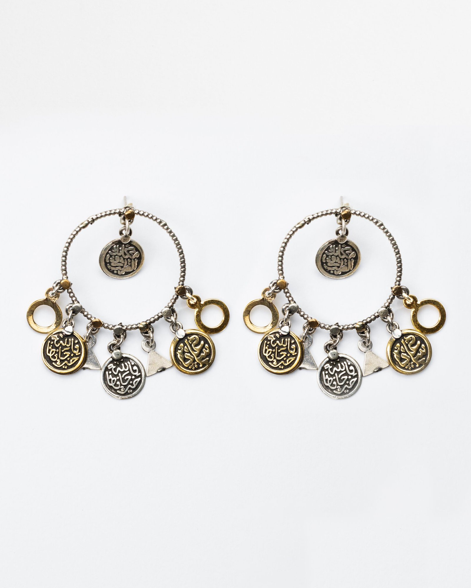 Silver earring Engraved with “مكانك فى القلب و سعاده وفالله خير حافظا ”